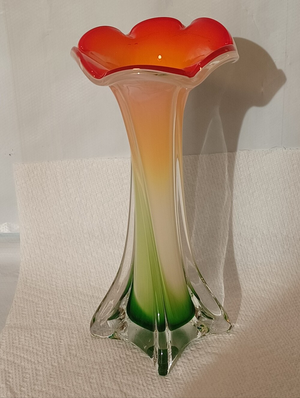Art Glass Vase Cased Glass Flower Top - 8.5"